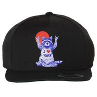 I Love Trash Raccoon Japanese Retro Style Wool Snapback Cap