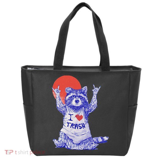 I Love Trash Raccoon Japanese Retro Style Zip Tote Bag