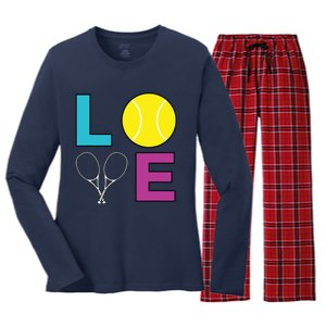 I Love Tennis Tennis Player Women's Long Sleeve Flannel Pajama Set 