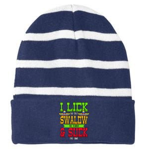 I Lick The Salt Swallow The Tequila Cinco De Mayo Striped Beanie with Solid Band