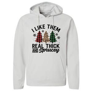 I Like Them Thick And Sprucey Xmas Plaid Leopard Christmas Great Gift Performance Fleece Hoodie