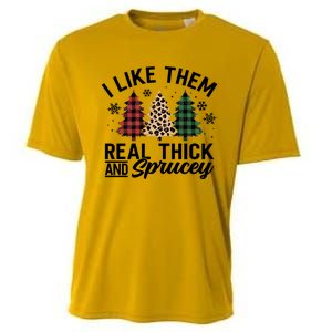 I Like Them Thick And Sprucey Xmas Plaid Leopard Christmas Great Gift Cooling Performance Crew T-Shirt