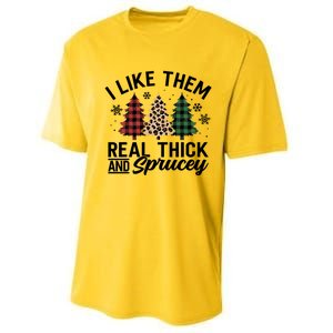 I Like Them Thick And Sprucey Xmas Plaid Leopard Christmas Great Gift Performance Sprint T-Shirt