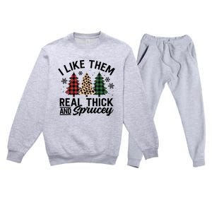 I Like Them Thick And Sprucey Xmas Plaid Leopard Christmas Great Gift Premium Crewneck Sweatsuit Set