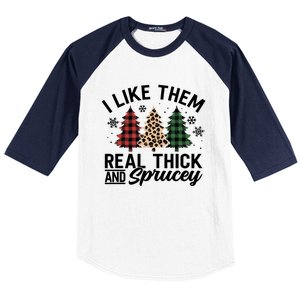 I Like Them Thick And Sprucey Xmas Plaid Leopard Christmas Great Gift Baseball Sleeve Shirt