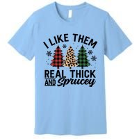 I Like Them Thick And Sprucey Xmas Plaid Leopard Christmas Great Gift Premium T-Shirt