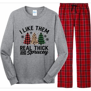 I Like Them Thick And Sprucey Xmas Plaid Leopard Christmas Great Gift Long Sleeve Pajama Set