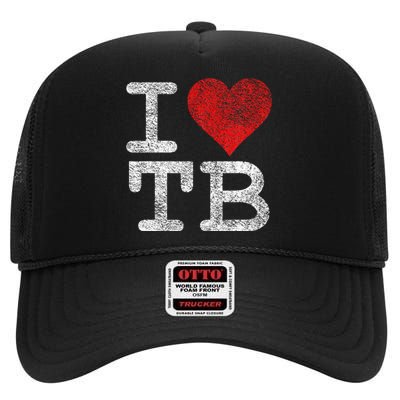 I LOVE TAMPA BAY I HEART TB FLORIDA FOOTBALL High Crown Mesh Back Trucker Hat