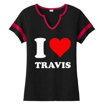 I Love Travis Ladies Halftime Notch Neck Tee