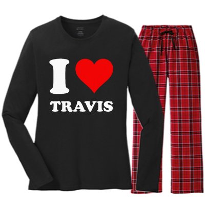 I Love Travis Women's Long Sleeve Flannel Pajama Set 