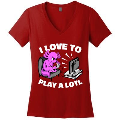I Love To Play A Lotl Axolotl Gamesolotl Funny Gamer Women's V-Neck T-Shirt