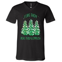 I Like Them Real Thick And Sprucey Funny Christmas Tree V-Neck T-Shirt