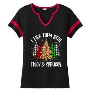 I Like Them Thick And Sprucey Xmas Plaid Leopard Christmas Great Gift Ladies Halftime Notch Neck Tee