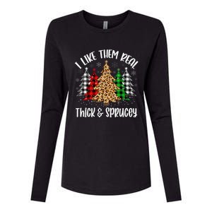 I Like Them Thick And Sprucey Xmas Plaid Leopard Christmas Great Gift Womens Cotton Relaxed Long Sleeve T-Shirt