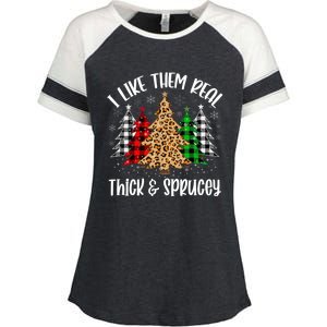 I Like Them Thick And Sprucey Xmas Plaid Leopard Christmas Great Gift Enza Ladies Jersey Colorblock Tee