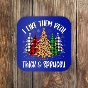 I Like Them Thick And Sprucey Xmas Plaid Leopard Christmas Great Gift Coaster