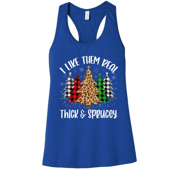 I Like Them Thick And Sprucey Xmas Plaid Leopard Christmas Great Gift Women's Racerback Tank