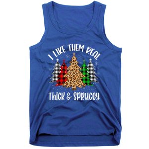 I Like Them Thick And Sprucey Xmas Plaid Leopard Christmas Great Gift Tank Top