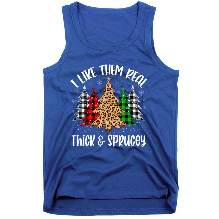 I Like Them Thick And Sprucey Xmas Plaid Leopard Christmas Great Gift Tank Top