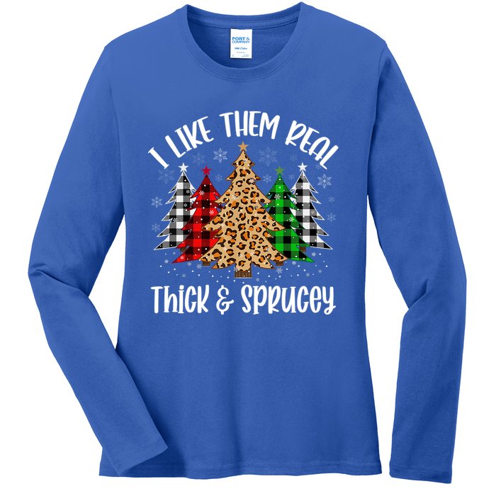 I Like Them Thick And Sprucey Xmas Plaid Leopard Christmas Great Gift Ladies Long Sleeve Shirt