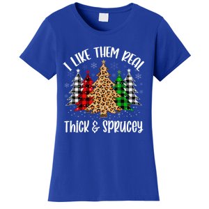 I Like Them Thick And Sprucey Xmas Plaid Leopard Christmas Great Gift Women's T-Shirt