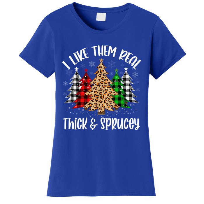 I Like Them Thick And Sprucey Xmas Plaid Leopard Christmas Great Gift Women's T-Shirt