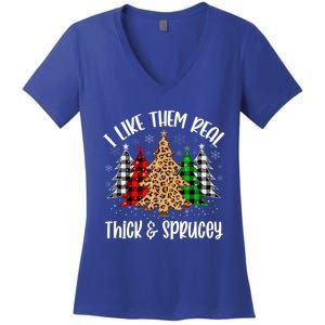 I Like Them Thick And Sprucey Xmas Plaid Leopard Christmas Great Gift Women's V-Neck T-Shirt