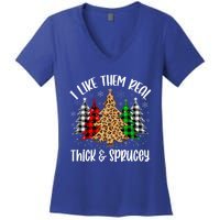 I Like Them Thick And Sprucey Xmas Plaid Leopard Christmas Great Gift Women's V-Neck T-Shirt