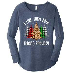 I Like Them Thick And Sprucey Xmas Plaid Leopard Christmas Great Gift Women's Perfect Tri Tunic Long Sleeve Shirt