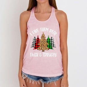 I Like Them Thick And Sprucey Xmas Plaid Leopard Christmas Great Gift Women's Knotted Racerback Tank