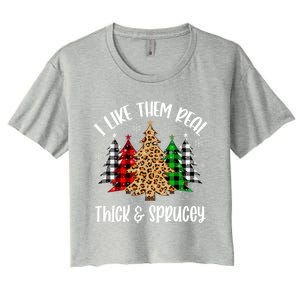 I Like Them Thick And Sprucey Xmas Plaid Leopard Christmas Great Gift Women's Crop Top Tee