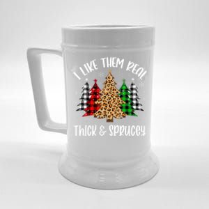 I Like Them Thick And Sprucey Xmas Plaid Leopard Christmas Great Gift Beer Stein