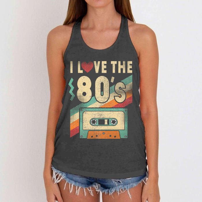 I Love The 80s Vintage Music Party Women's Knotted Racerback Tank