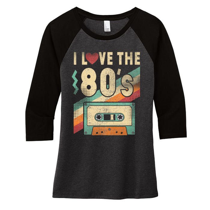 I Love The 80s Vintage Music Party Women's Tri-Blend 3/4-Sleeve Raglan Shirt