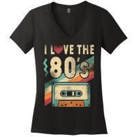 I Love The 80s Vintage Music Party Women's V-Neck T-Shirt