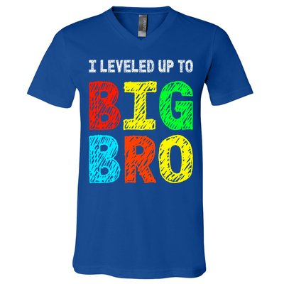I Leveled Up To Big Bro Funny Gamer Brother Gift V-Neck T-Shirt