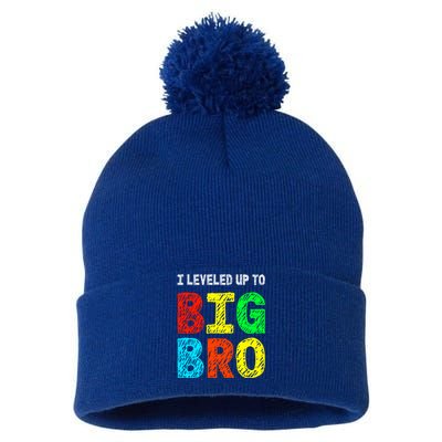 I Leveled Up To Big Bro Funny Gamer Brother Gift Pom Pom 12in Knit Beanie