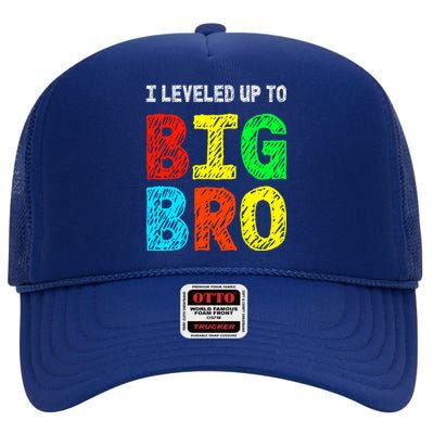 I Leveled Up To Big Bro Funny Gamer Brother Gift High Crown Mesh Back Trucker Hat