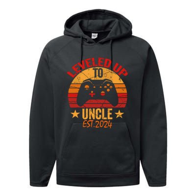 I Leveled Up To Uncle Est 2024 Video Gamer Pregnancy Performance Fleece Hoodie