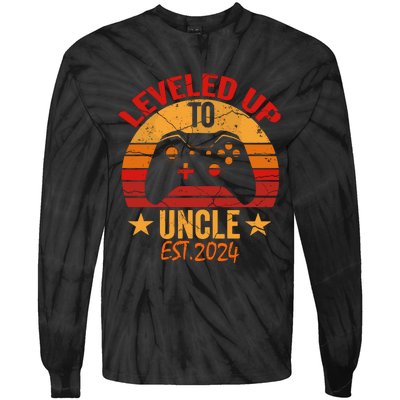 I Leveled Up To Uncle Est 2024 Video Gamer Pregnancy Tie-Dye Long Sleeve Shirt