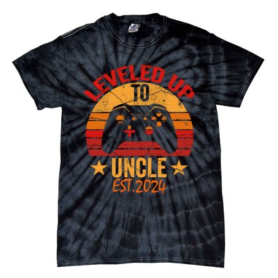 I Leveled Up To Uncle Est 2024 Video Gamer Pregnancy Tie-Dye T-Shirt