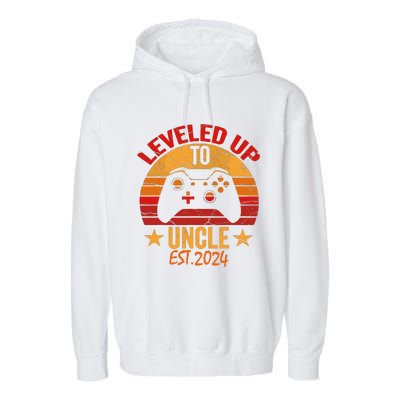 I Leveled Up To Uncle Est 2024 Video Gamer Pregnancy Garment-Dyed Fleece Hoodie