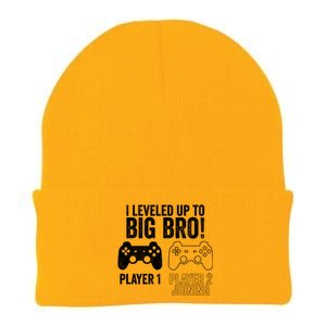 I Leveled Up To Big Bro! New Older Brother Gamer Player 2 Gift Knit Cap Winter Beanie