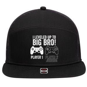 I Leveled Up To Big Bro! New Older Brother Gamer Player 2 Gift 7 Panel Mesh Trucker Snapback Hat