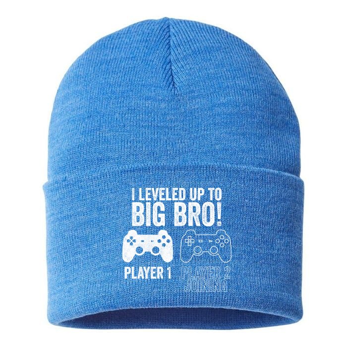 I Leveled Up To Big Bro! New Older Brother Gamer Player 2 Gift Sustainable Knit Beanie