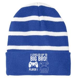 I Leveled Up To Big Bro! New Older Brother Gamer Player 2 Gift Striped Beanie with Solid Band