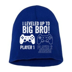 I Leveled Up To Big Bro! New Older Brother Gamer Player 2 Gift Short Acrylic Beanie