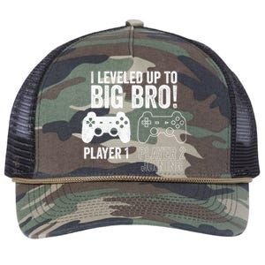 I Leveled Up To Big Bro! New Older Brother Gamer Player 2 Gift Retro Rope Trucker Hat Cap