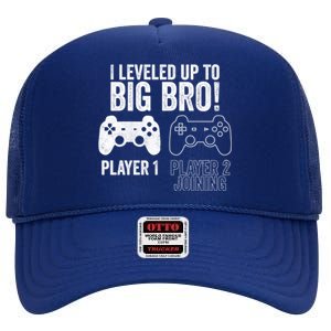 I Leveled Up To Big Bro! New Older Brother Gamer Player 2 Gift High Crown Mesh Back Trucker Hat