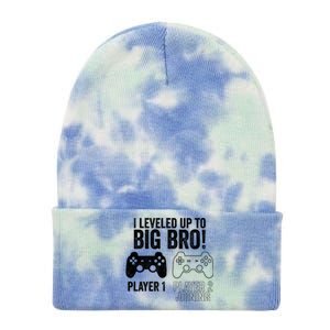 I Leveled Up To Big Bro! New Older Brother Gamer Player 2 Gift Tie Dye 12in Knit Beanie